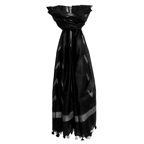 SheenKraft | Women's Handloom Linen Cotton Blend Bhagalpuri Ikkat Dupatta with Zari Designed Free Size_Color Variation (Black, Free) - Image 5