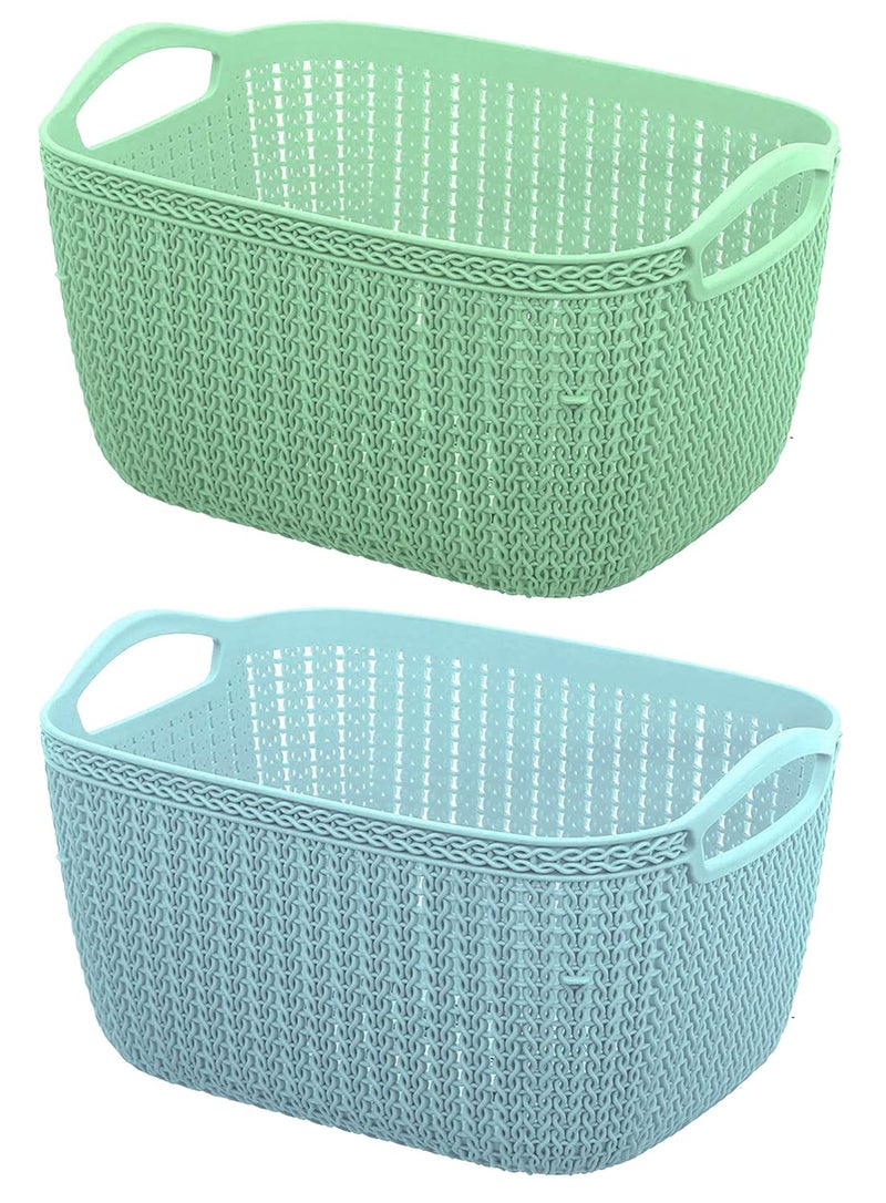 Kuber Industries Kuber Industries Q-5 Unbreakable Plastic 2 Pieces Multipurpose Medium Size Flexible Storage Baskets/Fruit Vegetable Bathroom Stationary Home Basket with Handles (Light Green & Light Blue)  - Image 1