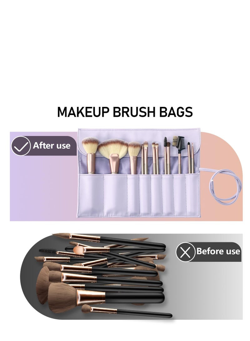 SYOSI Makeup Brush Bag, Travel Makeup Brush Pouch, PU Leather Make up Brush Case, Roll Up Portable Cosmetic Organizer with Belt Strap for Women Girls, Brushes Not Included - Image 3