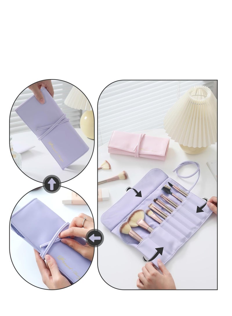 SYOSI Makeup Brush Bag, Travel Makeup Brush Pouch, PU Leather Make up Brush Case, Roll Up Portable Cosmetic Organizer with Belt Strap for Women Girls, Brushes Not Included - Image 5