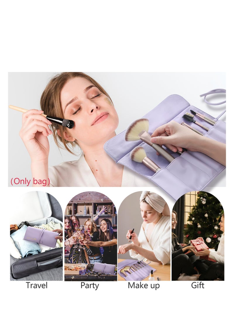 SYOSI Makeup Brush Bag, Travel Makeup Brush Pouch, PU Leather Make up Brush Case, Roll Up Portable Cosmetic Organizer with Belt Strap for Women Girls, Brushes Not Included - Image 4