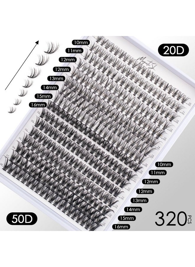 Magnetic SL - Lash Clusters Diy Lash Extensions Kit 320Pcs Individual Lashes Clusters 20D 50D D Curl Eyelash Extension Kit With Applicator And Lash Bond&Seal,Clusters Lash Glue Remover Mix 10-16Mm (20D+50D-320 Kit) - Image 1
