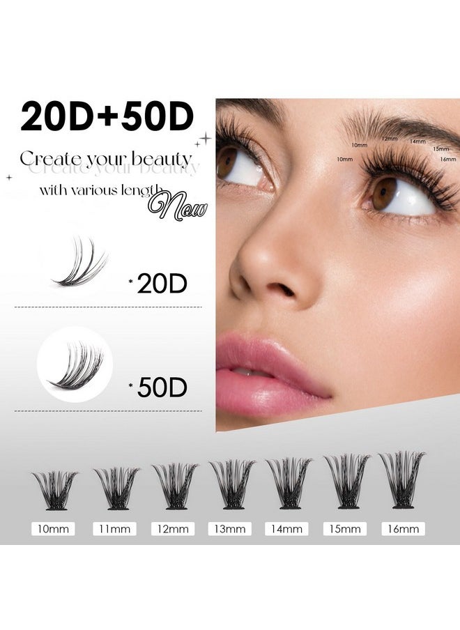 Magnetic SL - Lash Clusters Diy Lash Extensions Kit 320Pcs Individual Lashes Clusters 20D 50D D Curl Eyelash Extension Kit With Applicator And Lash Bond&Seal,Clusters Lash Glue Remover Mix 10-16Mm (20D+50D-320 Kit) - Image 1