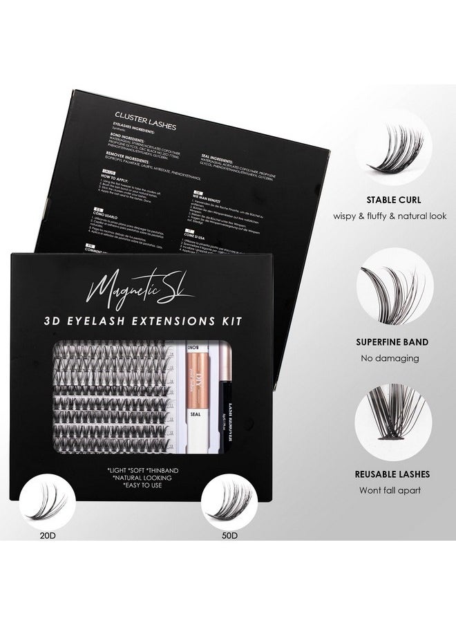 Magnetic SL - Lash Clusters Diy Lash Extensions Kit 320Pcs Individual Lashes Clusters 20D 50D D Curl Eyelash Extension Kit With Applicator And Lash Bond&Seal,Clusters Lash Glue Remover Mix 10-16Mm (20D+50D-320 Kit) - Image 1