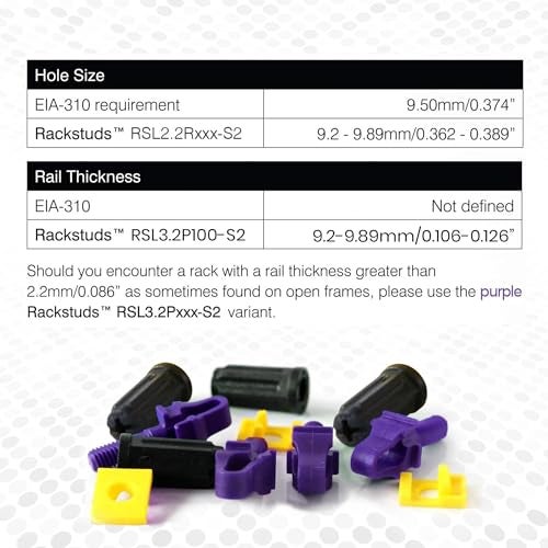 Rackstuds P100 Rack Mount II - Rack Screws for Server Rack Rails 19" Square Punched Vertical Rails, Perfect Cage Nut Replacement, Rack Nuts, Rack Studs Rack Mount Screws - Purple 3.2mm/0.126" 100-Pack - Image 3