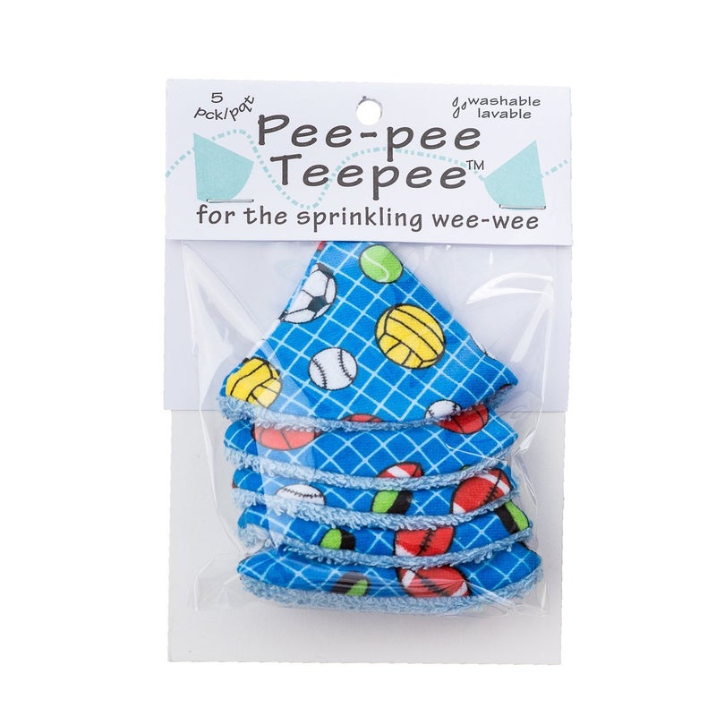 Beba Bean Washable cotton Pee-pee Teepees that shield baby boys pee during diaper changes. Makes a great add-on gift for a baby shower thanks to its fun, gift-ready store packaging. 5 pack. Sports Balls - Image 2