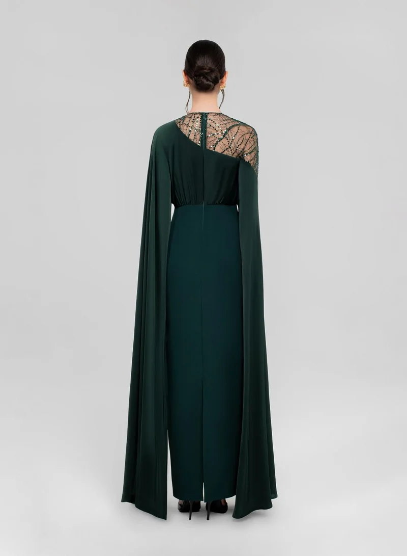 CHASE Drape Sleeve Mesh Detailed Maxi Dress