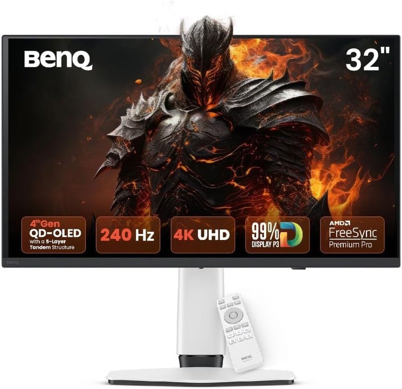 BenQ MOBIUZ EX321UZ 31.5” 4K 4th Gen QD-OLED 240Hz 0.03ms HDMI 2.1, DP2.1a(80Gbps) USB-C 90W Gaming Monitor, 99% DCI-P3, DisplayHDR 400, FreeSync Premium Pro, Remote Controller, 3-Year OLED Warranty white - Image 1