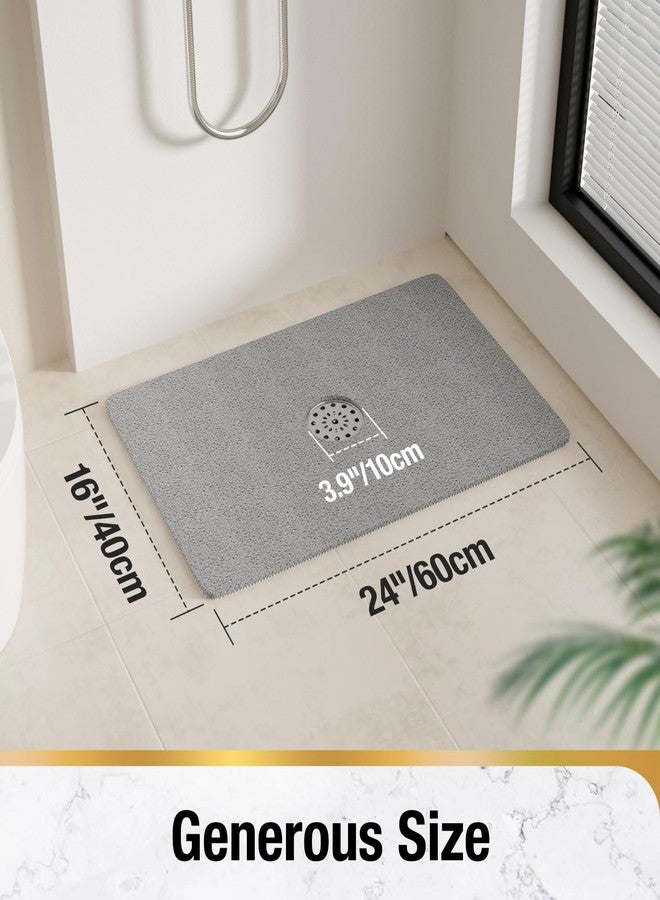HITSLAM Shower Mat with Center Drain Hole, 24 x 16 Inch Non Slip Bath Mat for Textured Tub, Soft Loofah-Style Bathtub Mat Without Suction Cup, Quick Drying Stall Floor Mat, Bathroom Accessories, Grey - Image 2