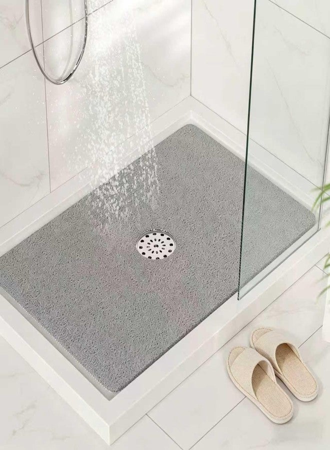 HITSLAM Shower Mat with Center Drain Hole, 24 x 16 Inch Non Slip Bath Mat for Textured Tub, Soft Loofah-Style Bathtub Mat Without Suction Cup, Quick Drying Stall Floor Mat, Bathroom Accessories, Grey - Image 1