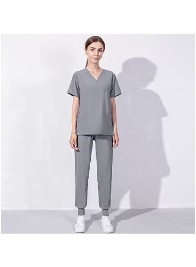 Generic Summer Doctor and Nurse Work Uniform Beauty Hospital Pet Dental Operating Room Washing Clothes Set (Gray)  - Image 2