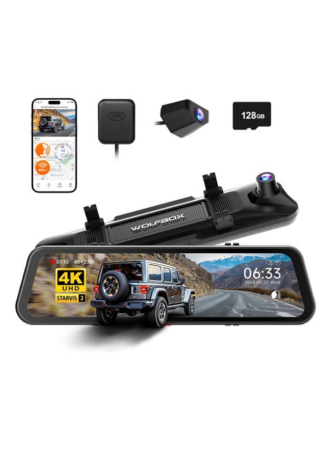 WOLFBOX G900 PRO Mirror Dash Cam, 12 inches Rear View Mirror Camera with Front 4K and Rear 2.5K, Included 128GB Card, Voice Control, 5.8GHz WiFi, Loop Recording, G-Sensor & GPS