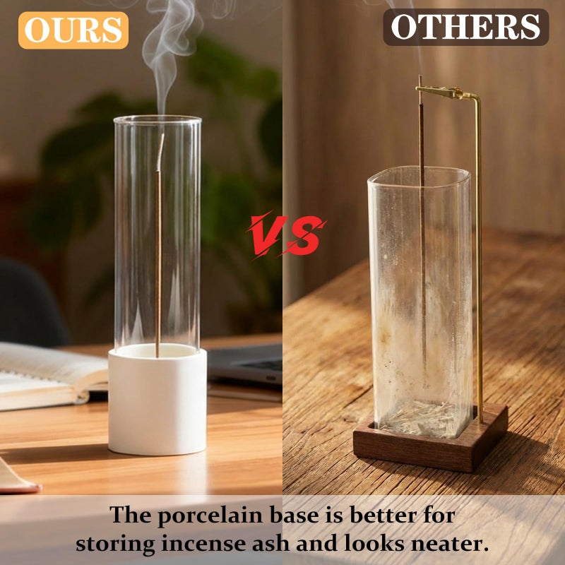 CEREMONY Incense Holder, Ceramic Incense Holder for Sticks with Glass Ash Catcher, Anti-ash Incense Burner with 20 Incense Sticks and a Ash Brush for Meditation Yoga Spa Room Decor - Image 4