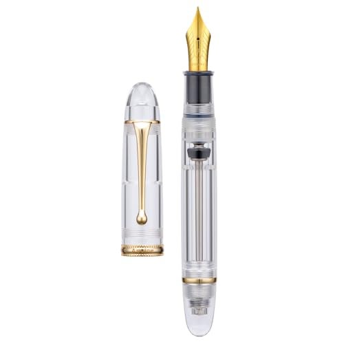 Asvine V800 Fountain Pen Vacuum Filling System with Large Ink Capacity Smooth Number 8 Fine Nib with Gift Case and Wrench Clear Gold Acrylic - Image 1