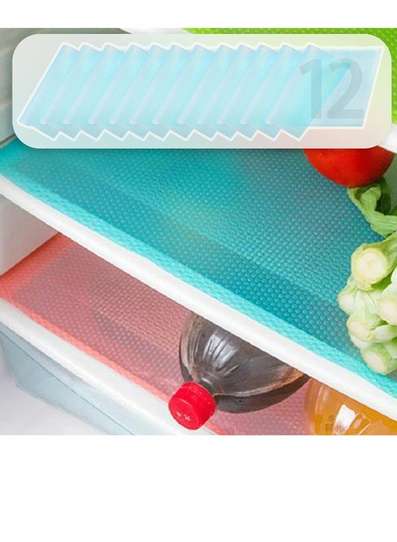 KASTWAVE Refrigerator Mats,  12Pcs Refrigerator Mats, Waterproof Non-Slip EVA Refrigerator Liner Pads, Drawers Shelves Cabinets Storage Kitchen and Placemats(12 Blue)  - Image 1