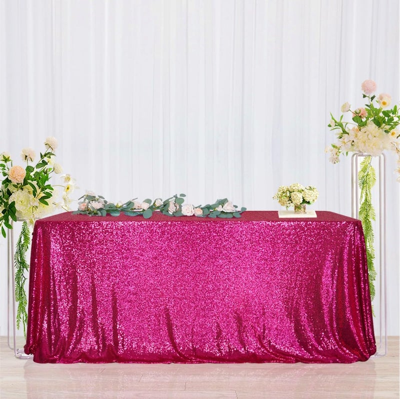 Poise3EHome Hot Pink Sequin Tablecloth 60?120 Inch Rectangle Sparkly Fabric Table Cloth for Baby Shower Birthday Party Wedding Christmas Holiday Decoration - Image 1