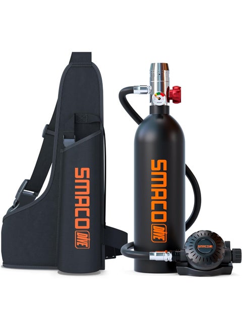 SMACO Mini Scuba Tank 1L Portable Diving Tank for Snorkeling, Emergency Rescue DOT Certified Lung Air Tank for Air Supply Compact & Lightweight Pony Bottle S400