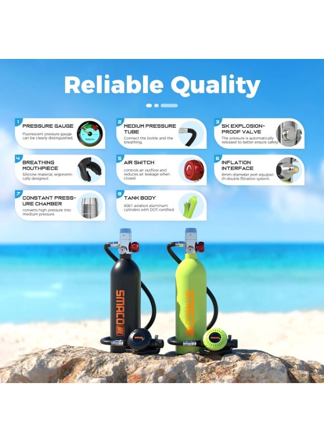 سماكو SMACO Mini Scuba Tank 1L Portable Diving Tank for Snorkeling, Emergency Rescue DOT Certified Lung Air Tank for Air Supply Compact & Lightweight Pony Bottle S400 - Image 3