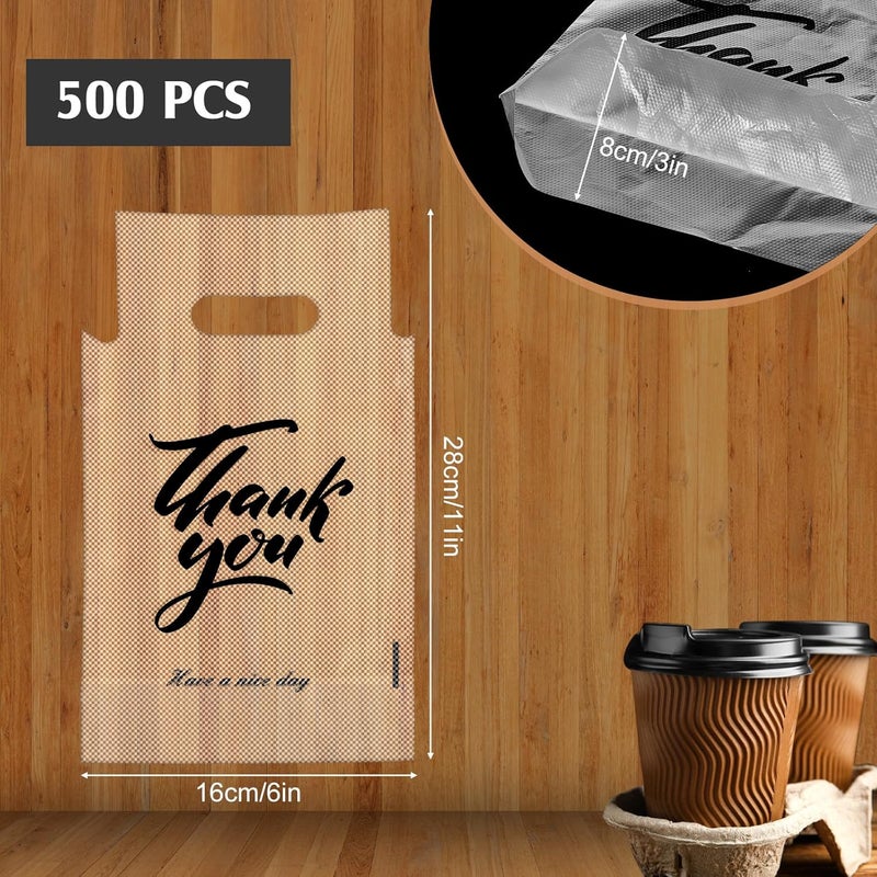 PerKoop 500 Pcs Drink Carrier for Delivery Clear Cup Carrier with Handle Thank You Drink Bags Single Take out Cup Carriers for Beverage Coffee Shop, Restaurant, Bakery, Bar(Classic) - Image 2