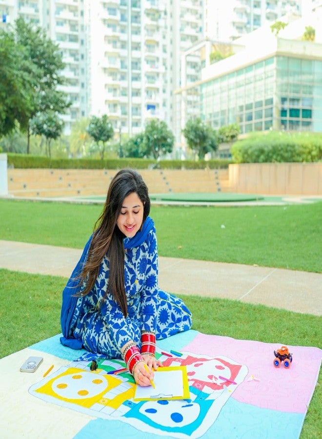 Happy Matty حصيرة نزهة هابي ماتي لودو للأطفال، مانعة للانزلاق، قابلة للعكس، محمولة، للاستخدام في الهواء الطلق/النزهات/الشاطئ/السفر (140 سم × 140 سم) - Image 5