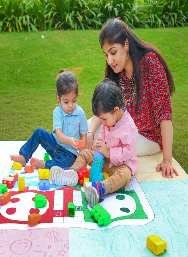 Happy Matty حصيرة نزهة هابي ماتي لودو للأطفال، مانعة للانزلاق، قابلة للعكس، محمولة، للاستخدام في الهواء الطلق/النزهات/الشاطئ/السفر (140 سم × 140 سم) - Image 4