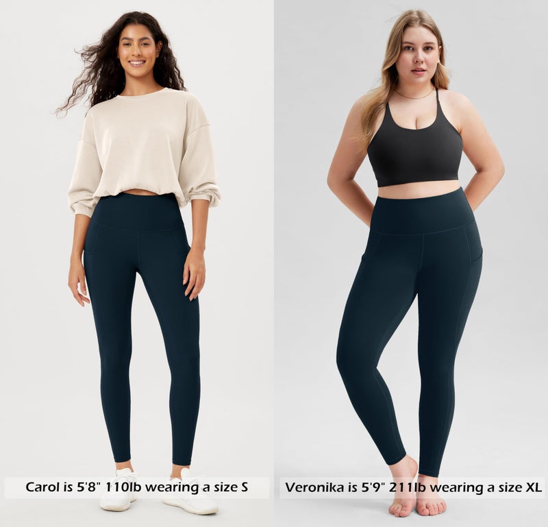 ODODOS Women's High Waisted Full Length Yoga Leggings with Pockets, 28" Inseam Tummy Control Non See Through Workout Athletic Running Yoga Pants, Deep Navy, Medium - Image 2