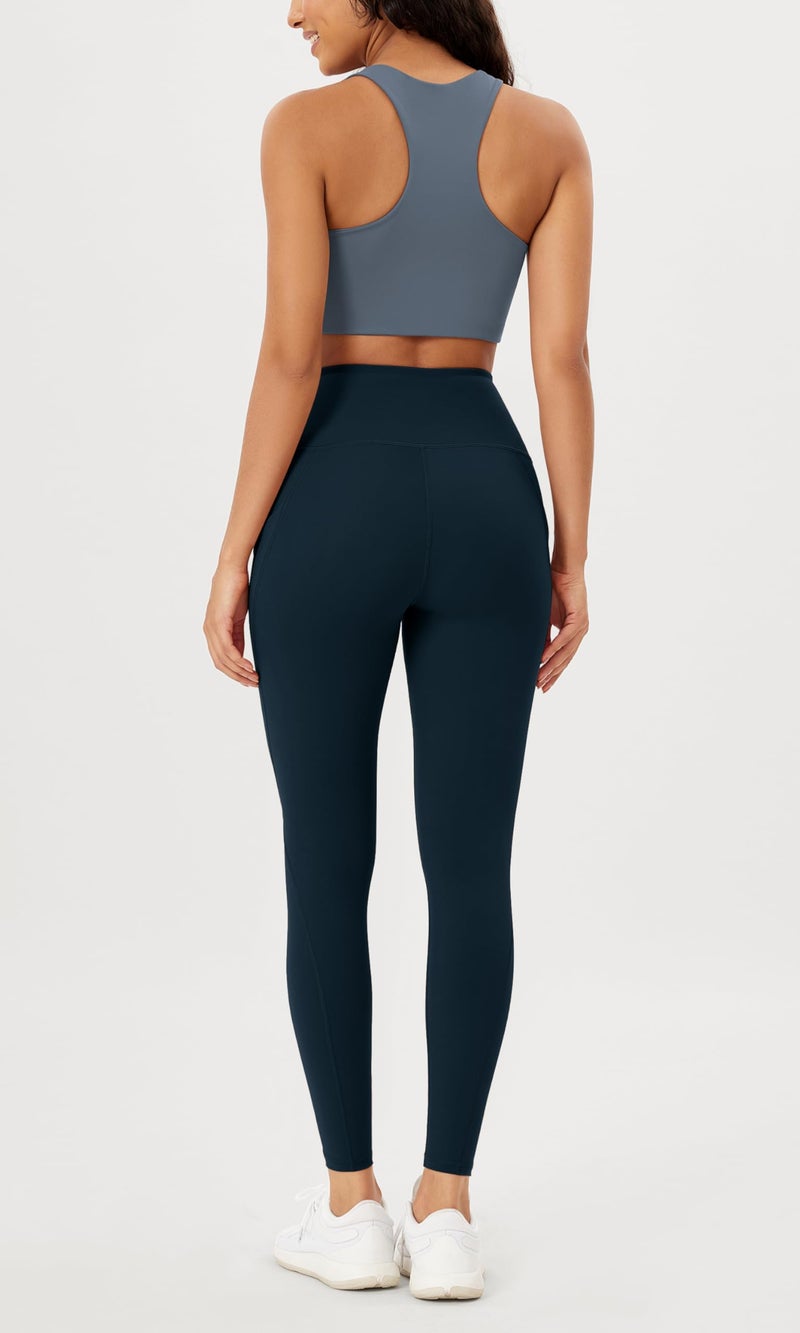 ODODOS Women's High Waisted Full Length Yoga Leggings with Pockets, 28" Inseam Tummy Control Non See Through Workout Athletic Running Yoga Pants, Deep Navy, Medium - Image 4