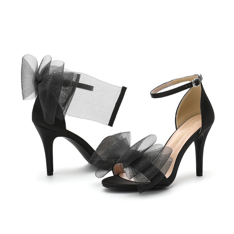 Simple High Heel Lace Open Toe Sandals Mesh Large Bow Thin Heel T-Heel High Heel Show Shoes New 4 - Image 3