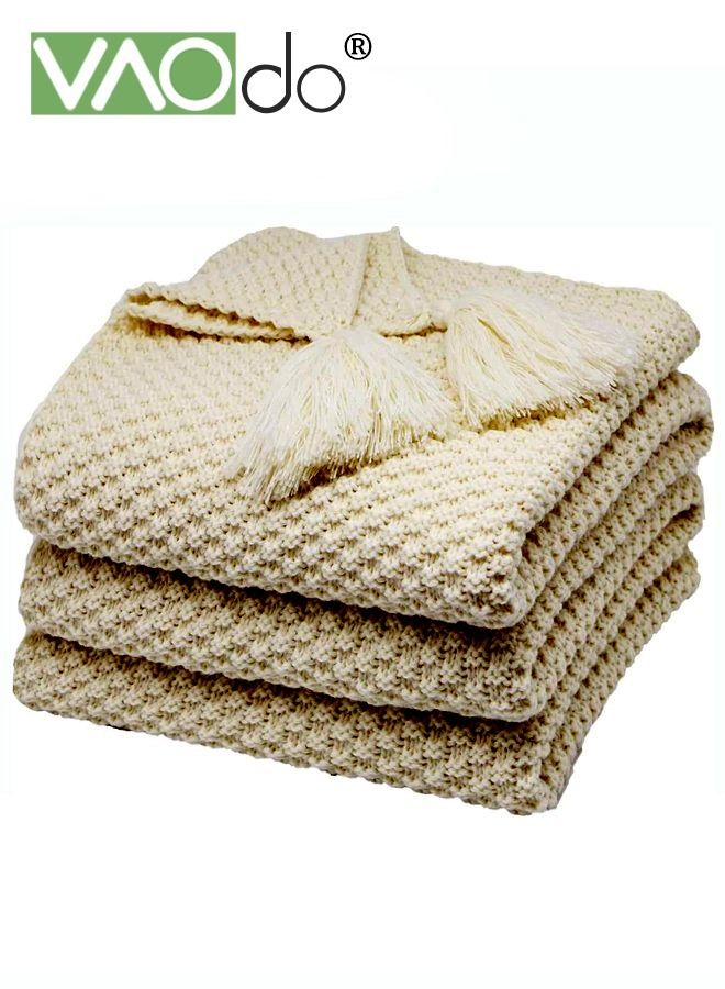 VAOdo Knit Blanket Cozy Soft Blanket Machine Washable Throw Blanket for Couch Decorative Bed Blankets Off Throw Blanket 110*150CM Brown  - Image 1