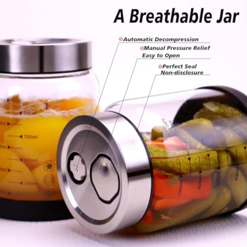 baihuoFermentation Mason Jar, 33.8 oz Airless Inner Lid Glass Pickle Jar, 100% Airtight Leakproof Mason Jar, Large Glass Storage with Wide Mouth for Pickle, Candy, Loose Tea, Gherkin, Dill Sliced Pickles - Image 3