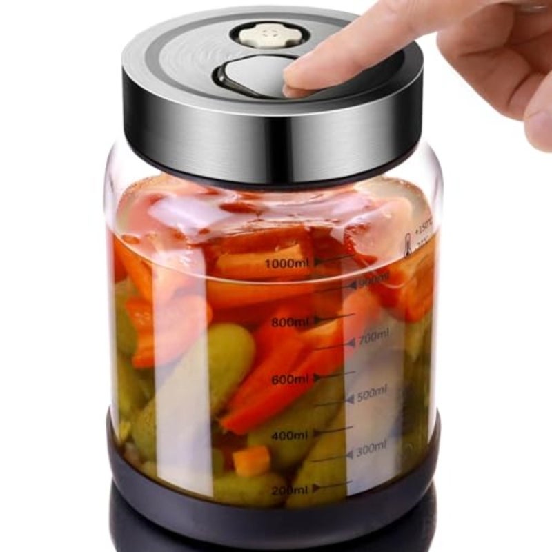baihuoFermentation Mason Jar, 33.8 oz Airless Inner Lid Glass Pickle Jar, 100% Airtight Leakproof Mason Jar, Large Glass Storage with Wide Mouth for Pickle, Candy, Loose Tea, Gherkin, Dill Sliced Pickles - Image 1