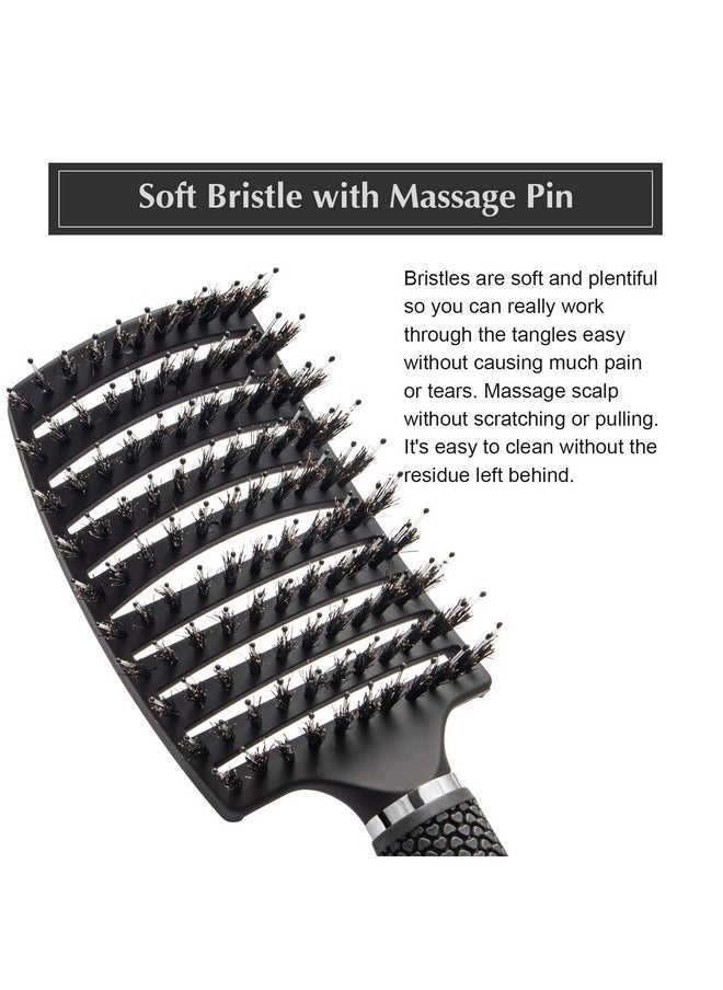 FIXBODY Boar Bristle Hair Brush Curved & Vented & Oversize Design Detangling Hair Brush For Women Long Thick Curly And Tangled Hair Blow Drying Brush(Black)  - Image 3