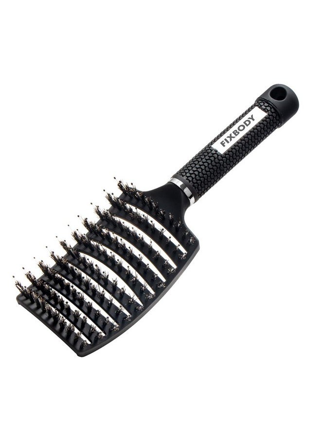 FIXBODY Boar Bristle Hair Brush Curved & Vented & Oversize Design Detangling Hair Brush For Women Long Thick Curly And Tangled Hair Blow Drying Brush(Black)  - Image 1