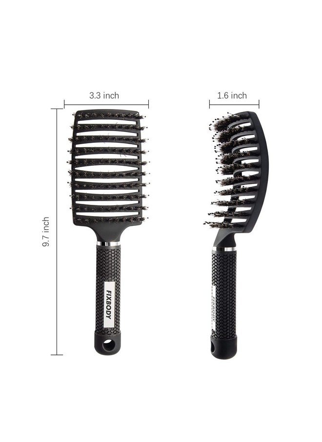 FIXBODY Boar Bristle Hair Brush Curved & Vented & Oversize Design Detangling Hair Brush For Women Long Thick Curly And Tangled Hair Blow Drying Brush(Black)  - Image 2