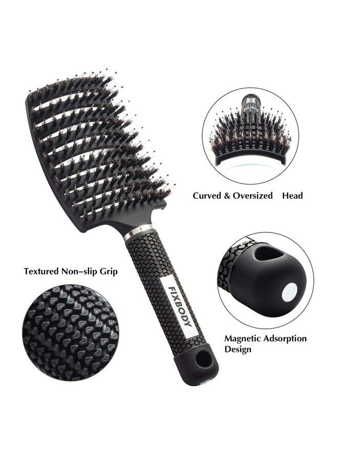 FIXBODY Boar Bristle Hair Brush Curved & Vented & Oversize Design Detangling Hair Brush For Women Long Thick Curly And Tangled Hair Blow Drying Brush(Black)  - Image 5