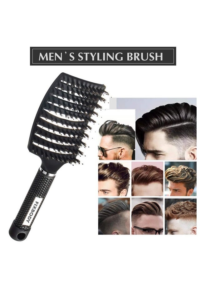 FIXBODY Boar Bristle Hair Brush Curved & Vented & Oversize Design Detangling Hair Brush For Women Long Thick Curly And Tangled Hair Blow Drying Brush(Black)  - Image 4