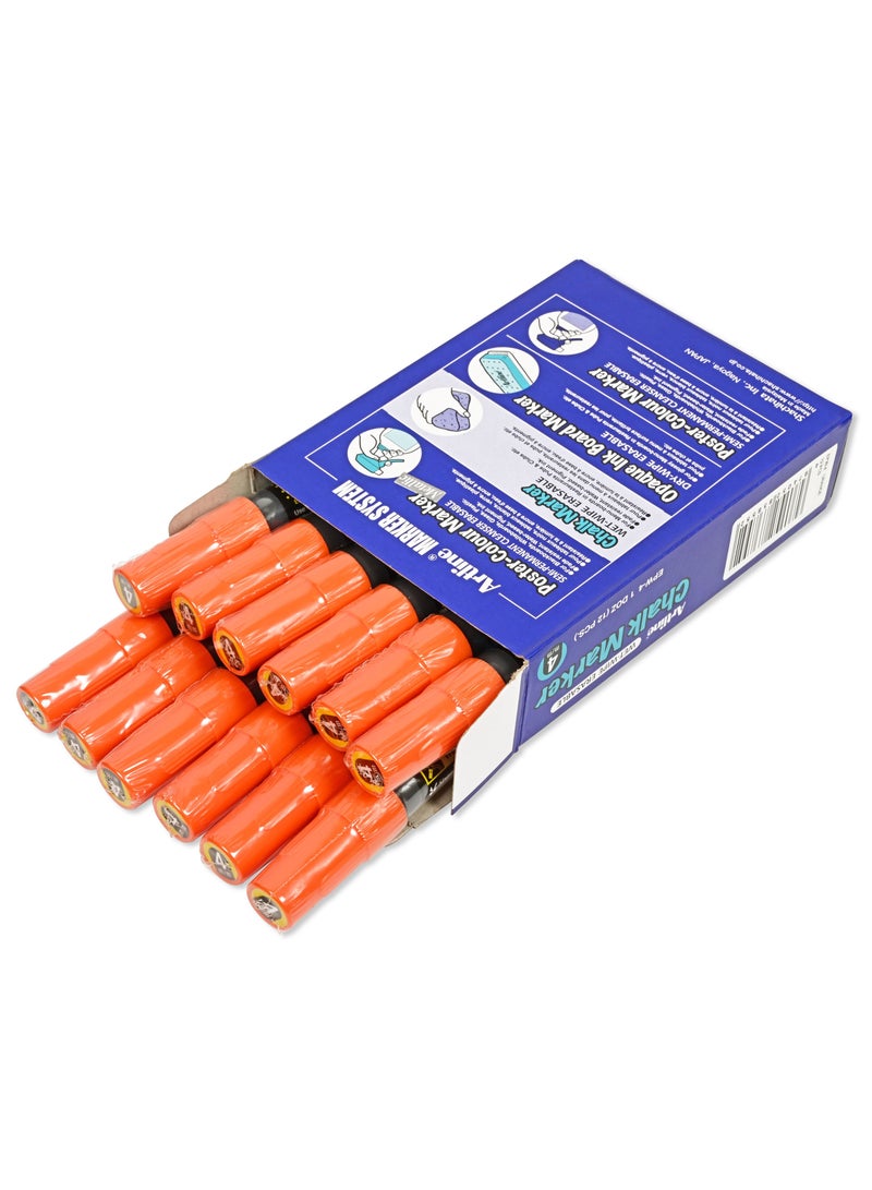 Artline 12 Pieces EPW4 Chalk Marker, Line 4.0mm, Wet Wipe Eresable, Color:Orange-ARMKEPW-4OR - Image 5