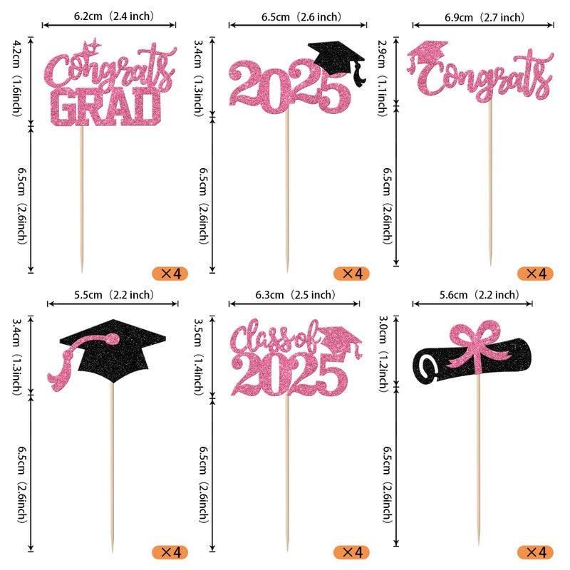 RSSTARXI 24 Pack 2025 Cupcake Cupcake Toppers Class of 2025CongRats Grad Diploma Capcake اختيارات لتفخر جدًا بك 2025 تخرج من الديكورات كعكة الحزب الوردي - Image 2