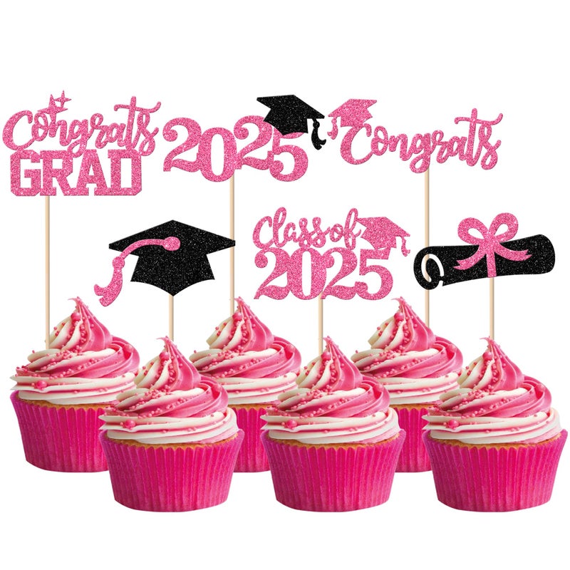 RSSTARXI 24 Pack 2025 Cupcake Cupcake Toppers Class of 2025CongRats Grad Diploma Capcake اختيارات لتفخر جدًا بك 2025 تخرج من الديكورات كعكة الحزب الوردي - Image 1