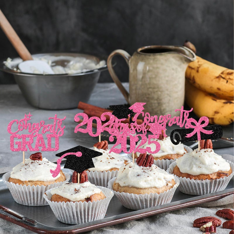 RSSTARXI 24 Pack 2025 Cupcake Cupcake Toppers Class of 2025CongRats Grad Diploma Capcake اختيارات لتفخر جدًا بك 2025 تخرج من الديكورات كعكة الحزب الوردي - Image 5