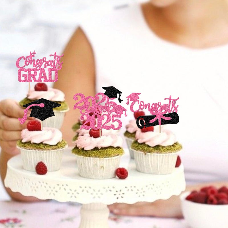 RSSTARXI 24 Pack 2025 Cupcake Cupcake Toppers Class of 2025CongRats Grad Diploma Capcake اختيارات لتفخر جدًا بك 2025 تخرج من الديكورات كعكة الحزب الوردي - Image 4
