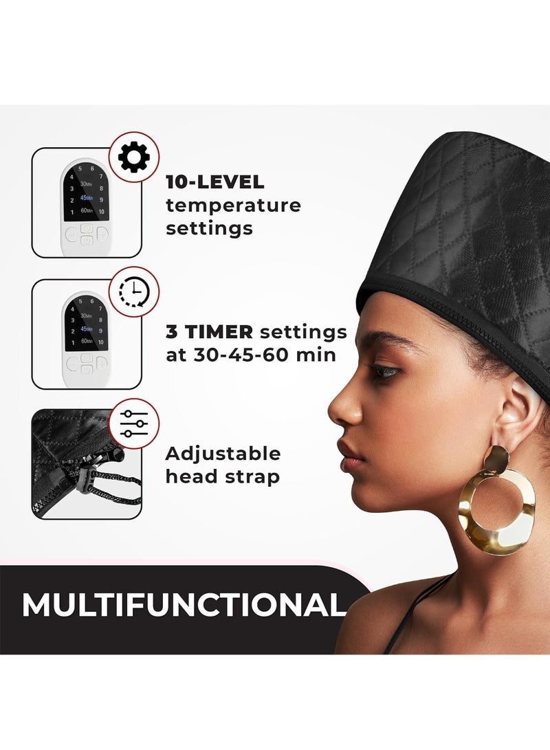 Heat Cap for Deep Conditioning with 10-level Heats Up Quickly, Thermal Cap for Hair Steamer Cap for Natural Hair Portable Electric Heat Hair Spa Cap for Home Use - Image 3