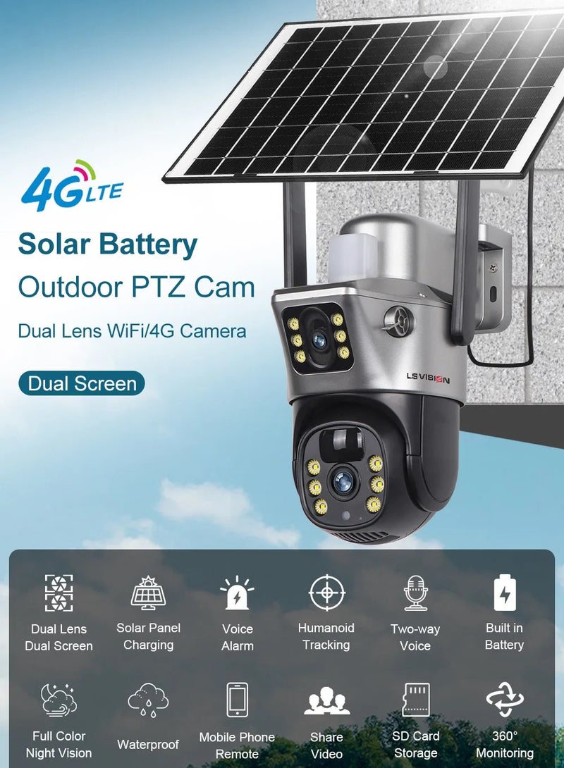 LS Vision LS VISION Solar Camera 4G Sim Outdoor Dual Lens 8MP 4K IP Camara Solar Panel CCTV Security Built in Battery PIR Cam V380  - Image 2