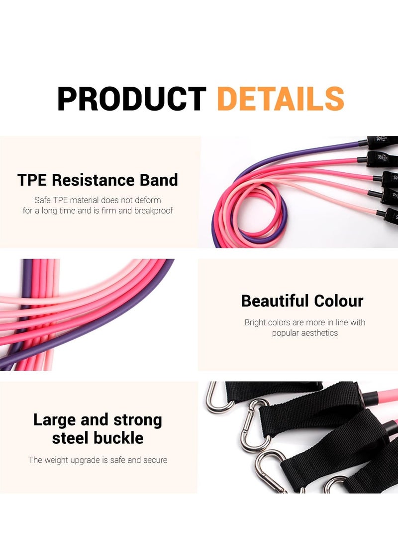 KINGMAZI - 150 LBS Resistance Bands for Workout Kit Men & Women, Exercise Resistance Tubes Set Workout Bands with Door Anchor Handles Legs Ankle Straps for Training Home Shape Body，Pink - Image 1
