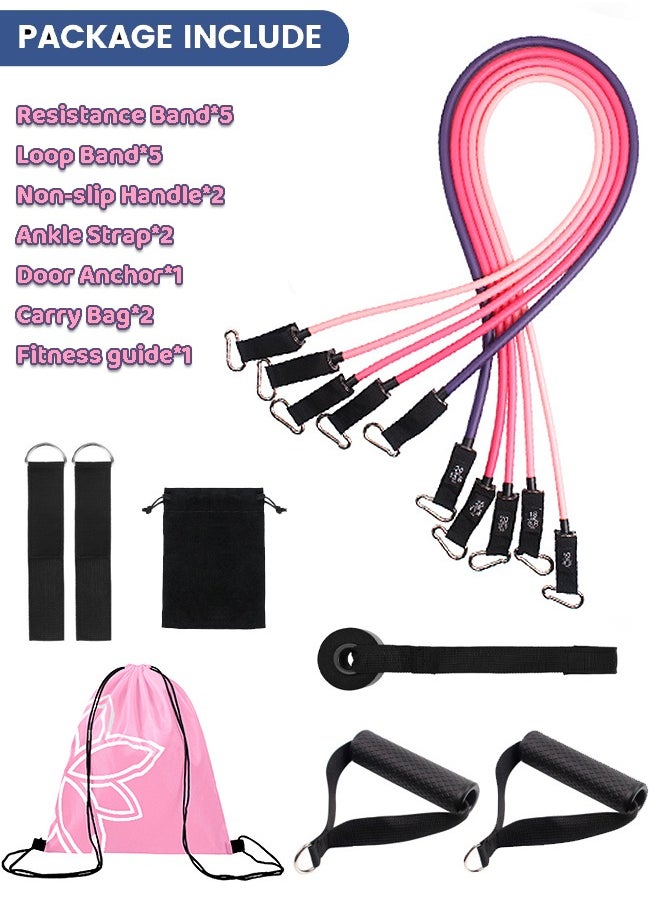 KINGMAZI - 150 LBS Resistance Bands for Workout Kit Men & Women, Exercise Resistance Tubes Set Workout Bands with Door Anchor Handles Legs Ankle Straps for Training Home Shape Body，Pink - Image 1