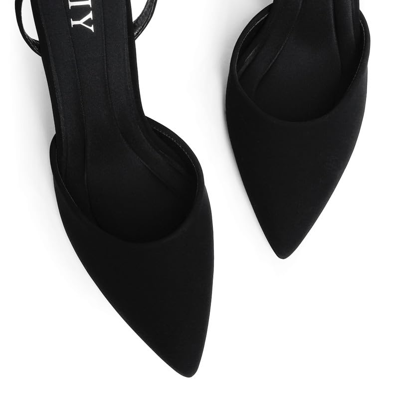 QIY Black Heels for Women Pumps Closed Toe Pointy Pointed Toe Heels Formal Dress Wedding Bridal Shoes Black Slingback Heel Ankle Strap Stiletto High Heel Size 9.5 - Image 2