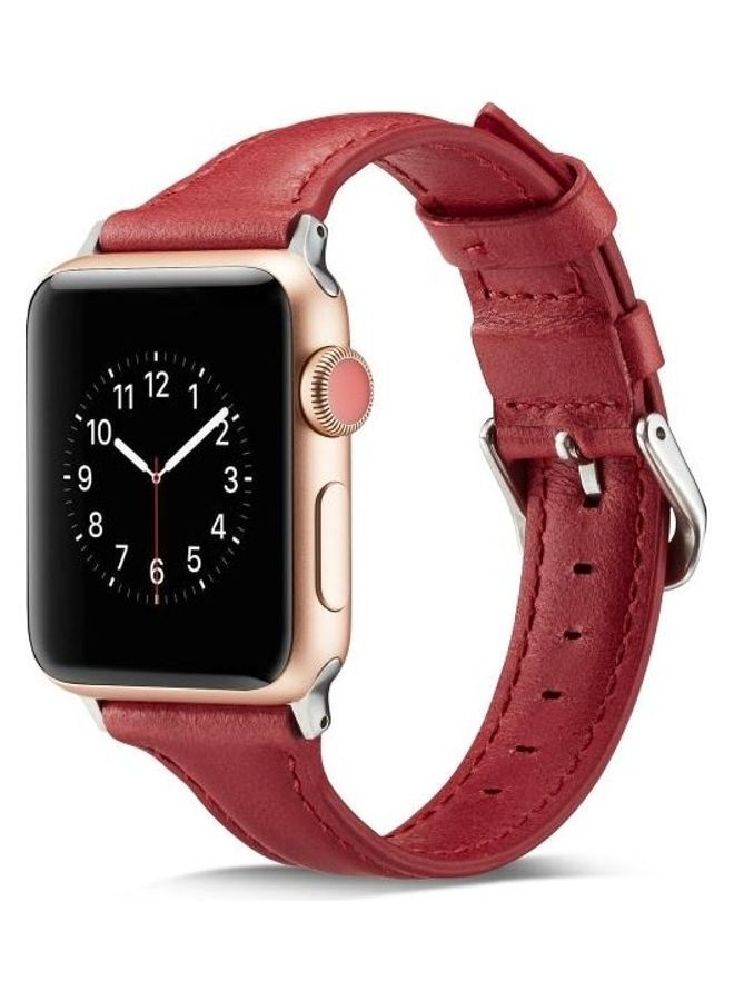 NIBEMINENT Thin Leather Replacement Wrist Strap Watchband For Apple Watch Series 1/2/3/4/5 38-40mm Red  - Image 1
