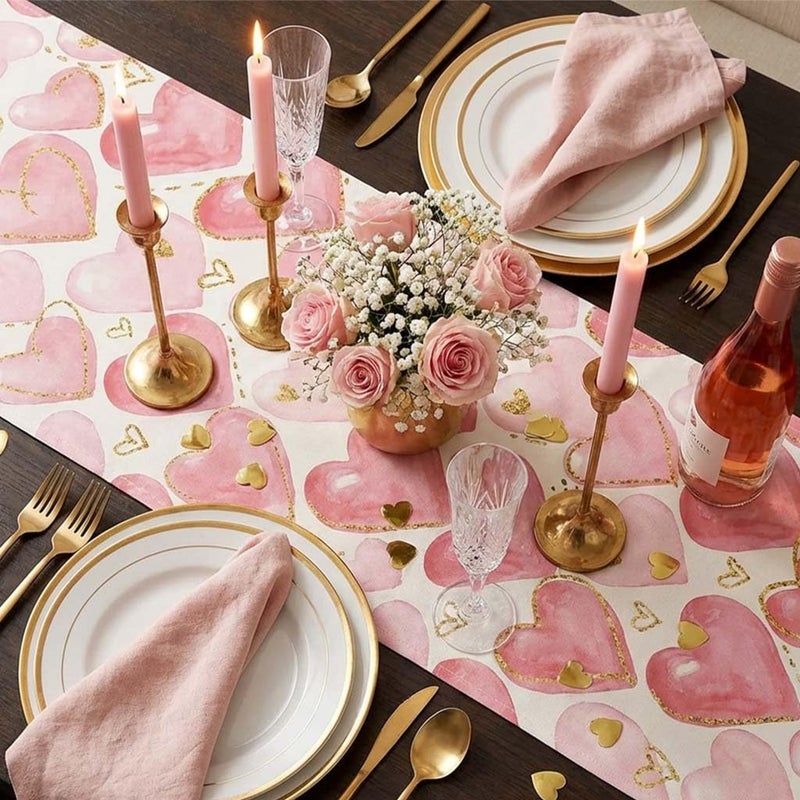 Blync Pink Hearts Valentines Table Runner ï¼Œ13 x 72 Inch Rectangular Tablecloth Decorations for Wedding Birthday Anniversary Party - Image 5