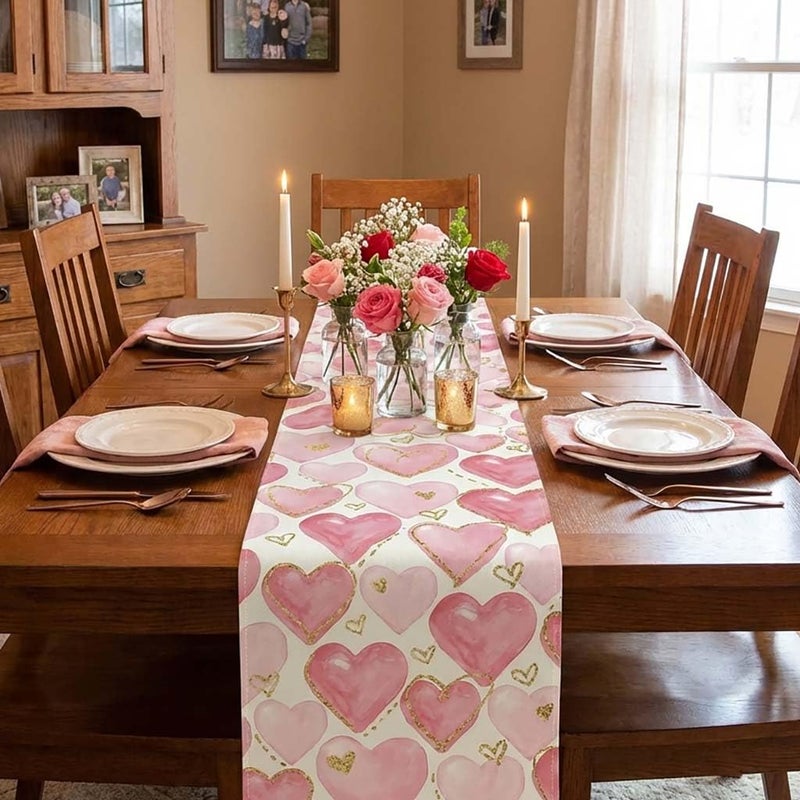 Blync Pink Hearts Valentines Table Runner ï¼Œ13 x 72 Inch Rectangular Tablecloth Decorations for Wedding Birthday Anniversary Party - Image 3