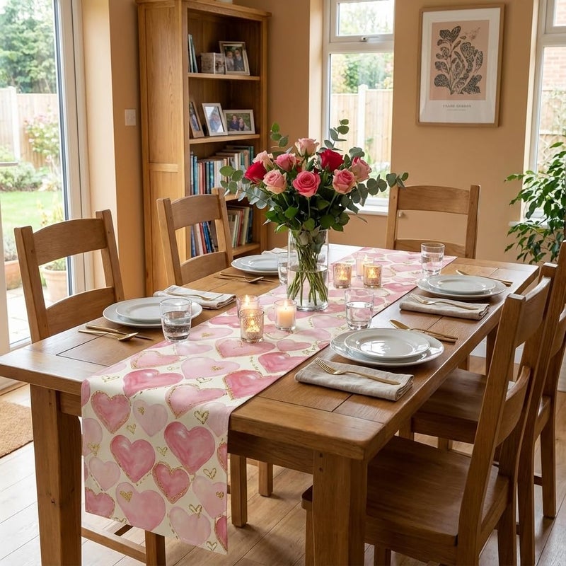 Blync Pink Hearts Valentines Table Runner ï¼Œ13 x 72 Inch Rectangular Tablecloth Decorations for Wedding Birthday Anniversary Party - Image 4